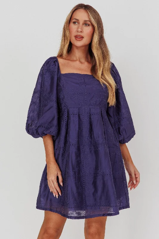 Best Price Ever Summerlin Puff Sleeve Eyelet Mini Dress Navy