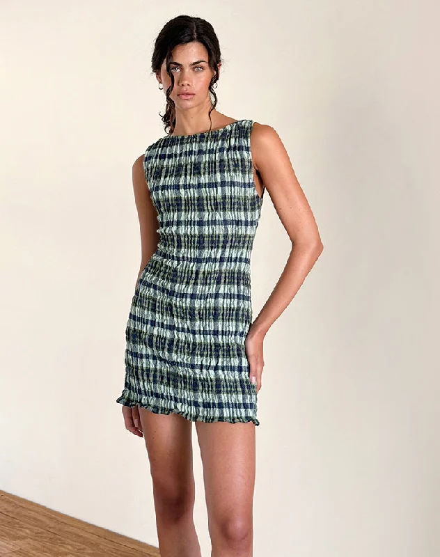 Season-End Deals Takayi Mini Dress in Linen Mono Check Green