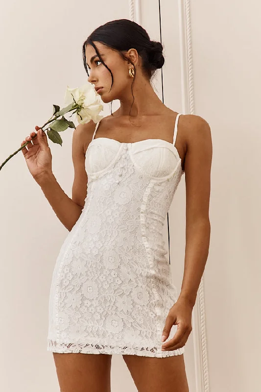 Weekend Buy One Get One Take A Risk Lace Satin Trim Mini Dress White