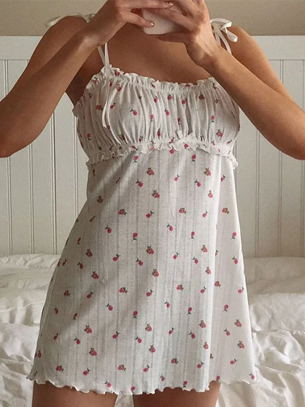 Today Only Tie Strap Frill Trim Floral Mini Dress