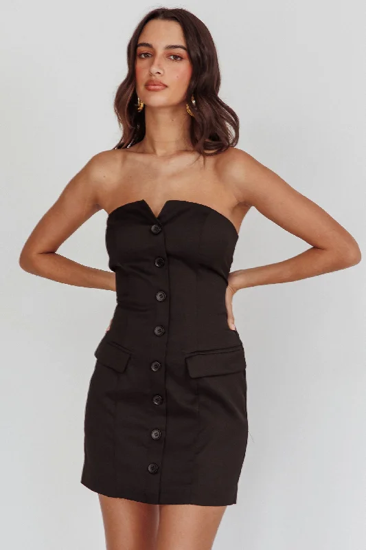 Super Price Slash Titania Strapless Buttoned Mini Dress Black