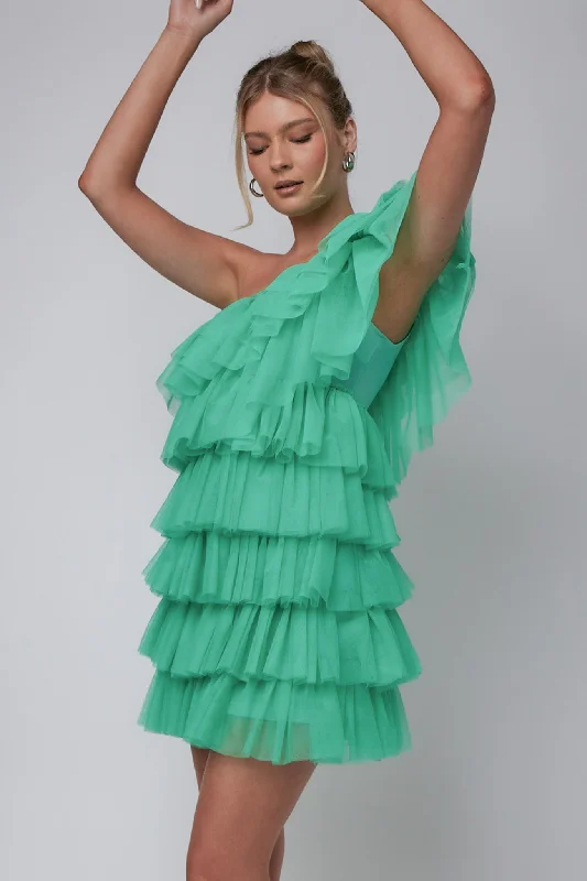 Weekend Exclusive Discounts Tomi Layered Frill One-Shoulder Mini Dress Spearmint