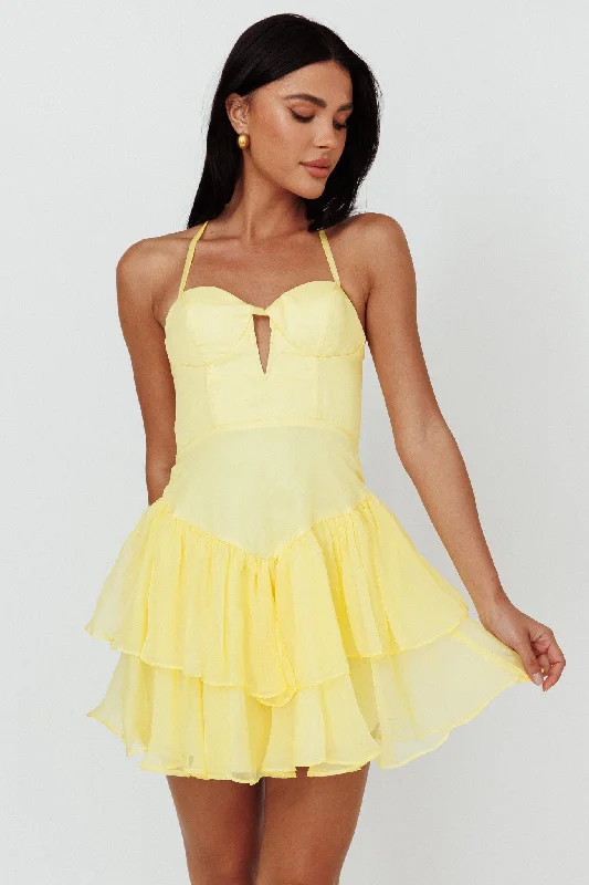 Exclusive Weekly Sale Tuscan Summer Flounce Mini Dress Lemon
