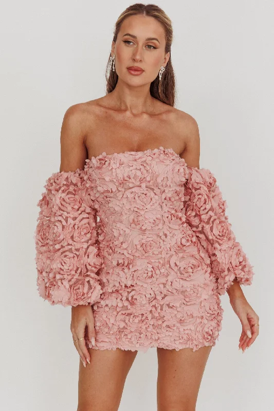 Vive La Rose Off-Shoulder Floral Mini Dress Blush