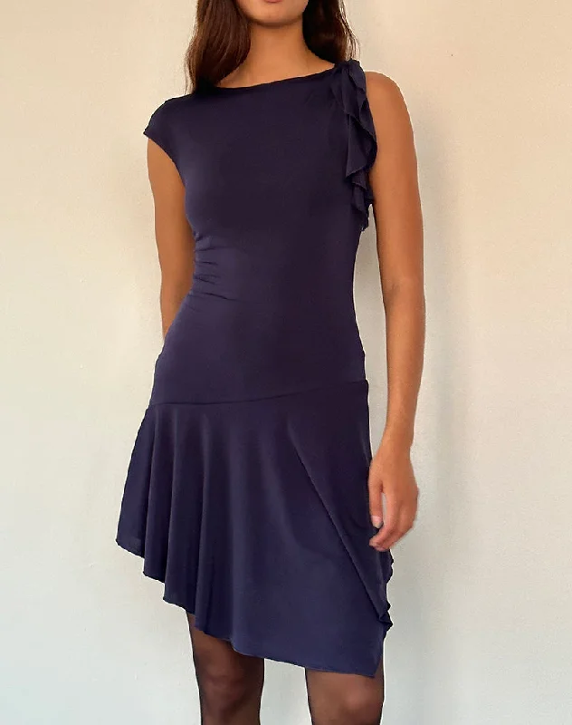 Today Only Winslow Asymmetric Frill Mini Dress in Navy