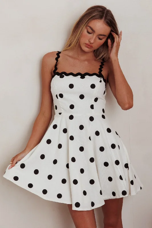 Today Only Won Me Over Polka Dot Ric Rac Mini Dress White