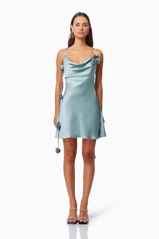 Weekend Wonders Aria Cowl Neck Party Mini Dress In Blue