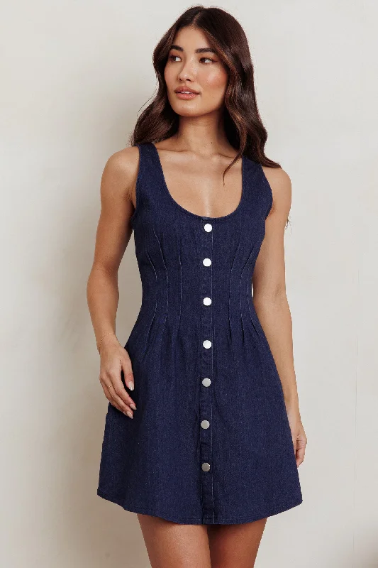 Zurich Sleeveless Denim Mini Dress Dark Blue