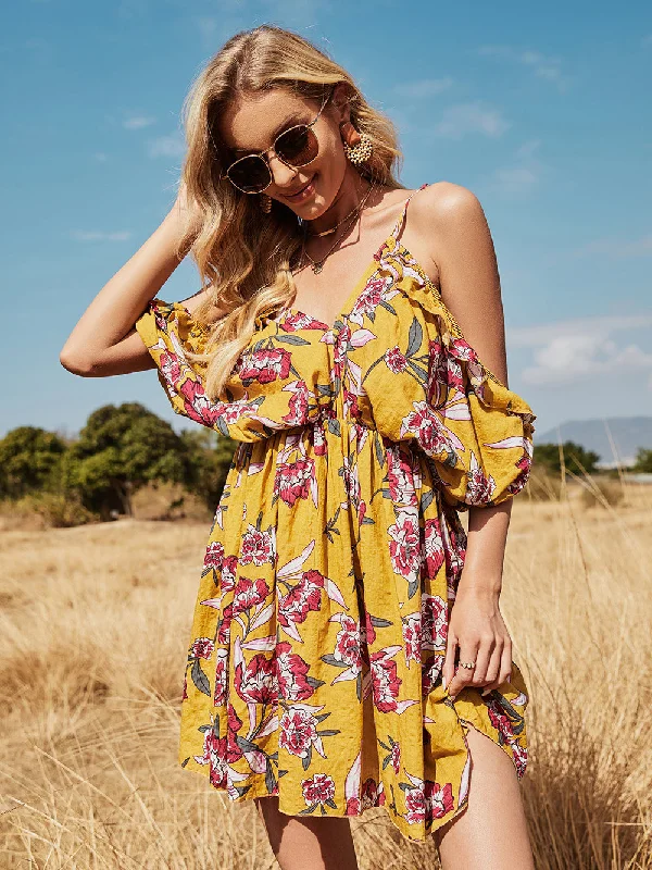 Weekend Shopping Spree KittenAlarm - Holiday Beach Wedding Floral Off-shoulder Bat-sleeve Halter Suspender Dress Weekend Shopping Spree KittenAlarm - Holiday Beach Wedding Floral Off-shoulder Bat-sleeve Halter Suspender Dress