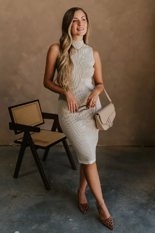 Weekend Markdowns Galore Alana Oatmeal Ribbed Midi Dress