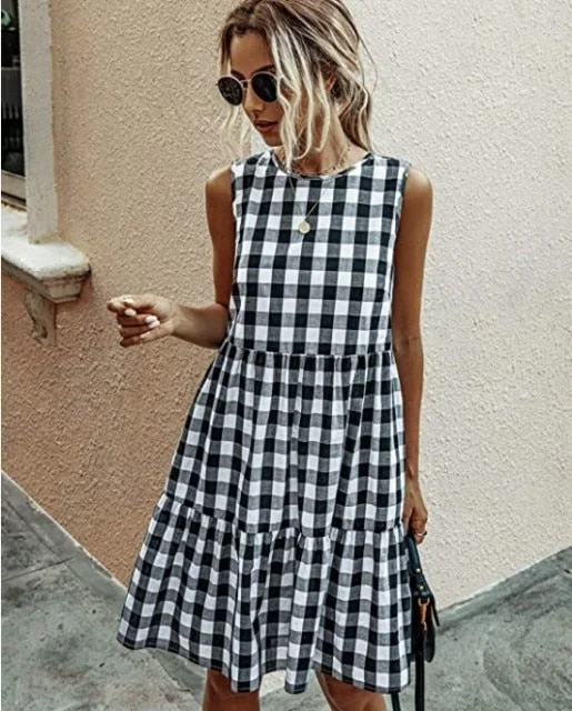 Weekend Hot Savings Amy Fashion - Casual Loose Plaid Print Ruffled Midi Dress
