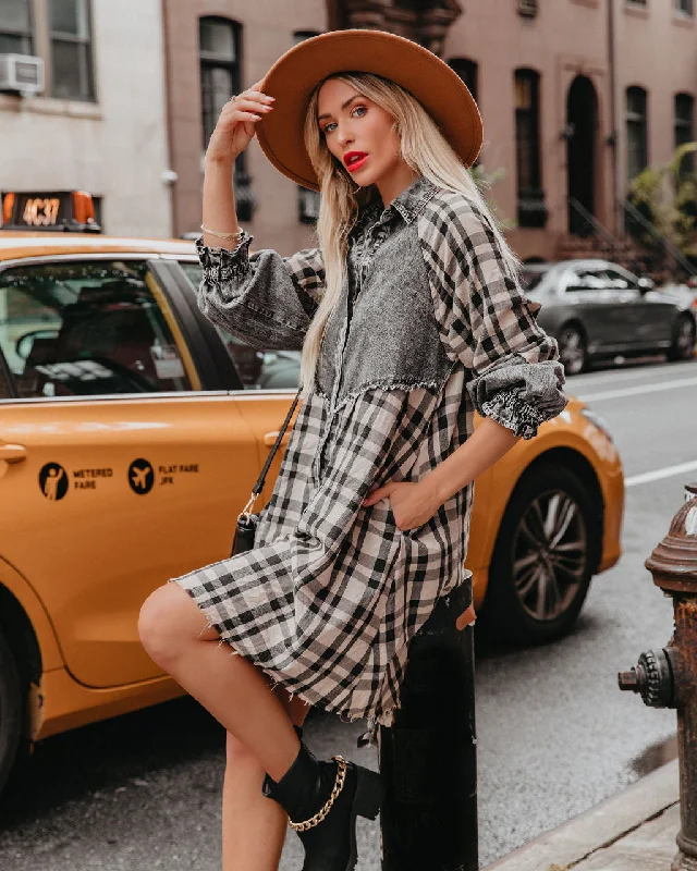 Chantye Pocketed Plaid Acid Wash Shirt Dress - FINAL SALE