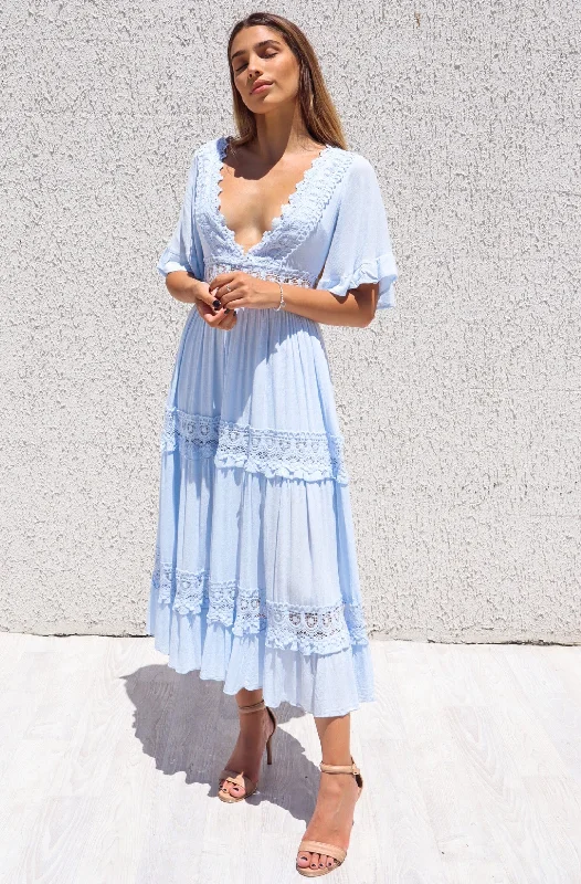 Weekend Hot Savings Charlotte Boho Maxi Dress - Baby Blue