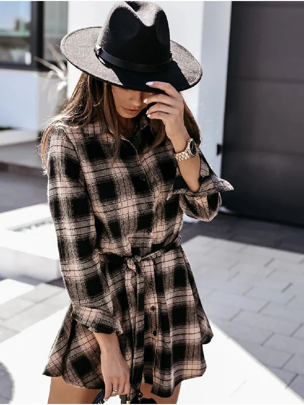 Granton Cotton Blend Plaid Button Down Shirt Dress