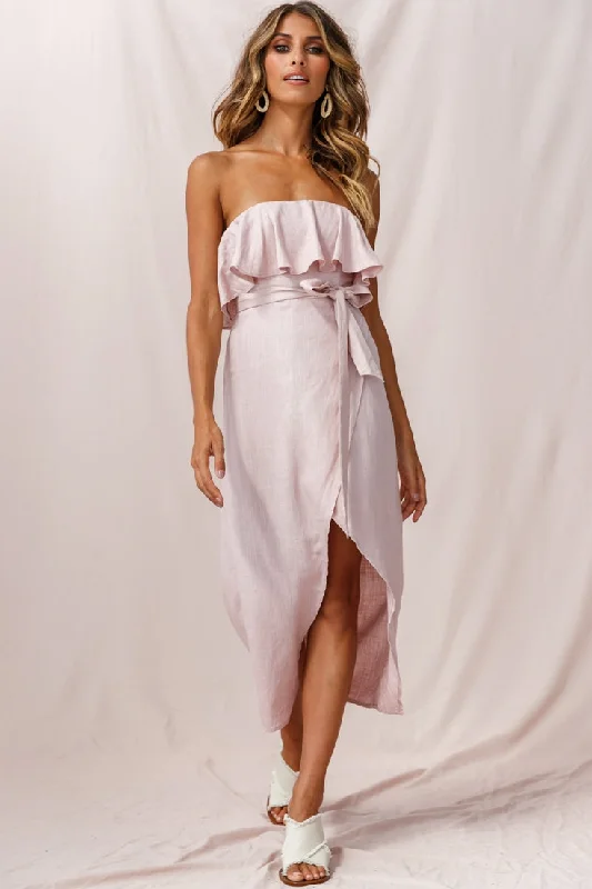 Weekend Only Deals Hamilton Bandeau Ruffle Midi Dress Blush