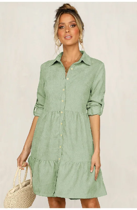 Harmony Cotton Button Down Shirt Dress - Pistachio