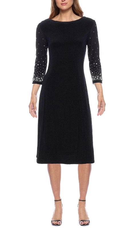 Weekend Shopping Highlights Marina 268402 - Beaded Quarter Length Sleeve Midi Dress
