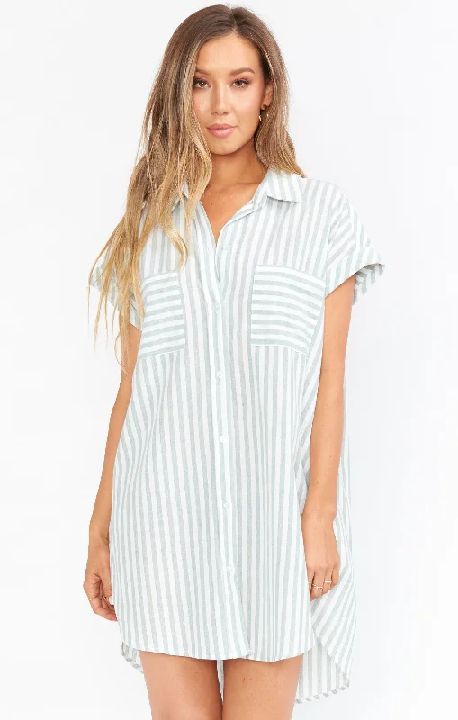 Martin Shirt Dress ~ Sage Stripe