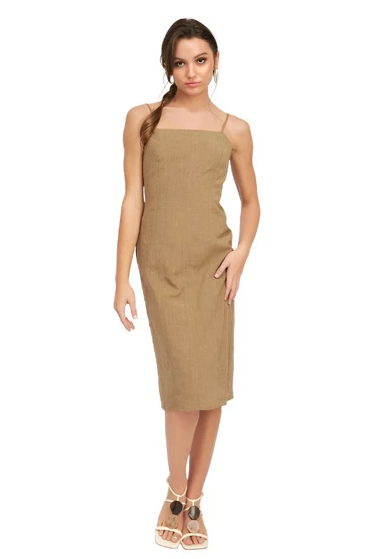 Weekend Special Shopping Event Spaghetti Strap Midi Dress With Slit