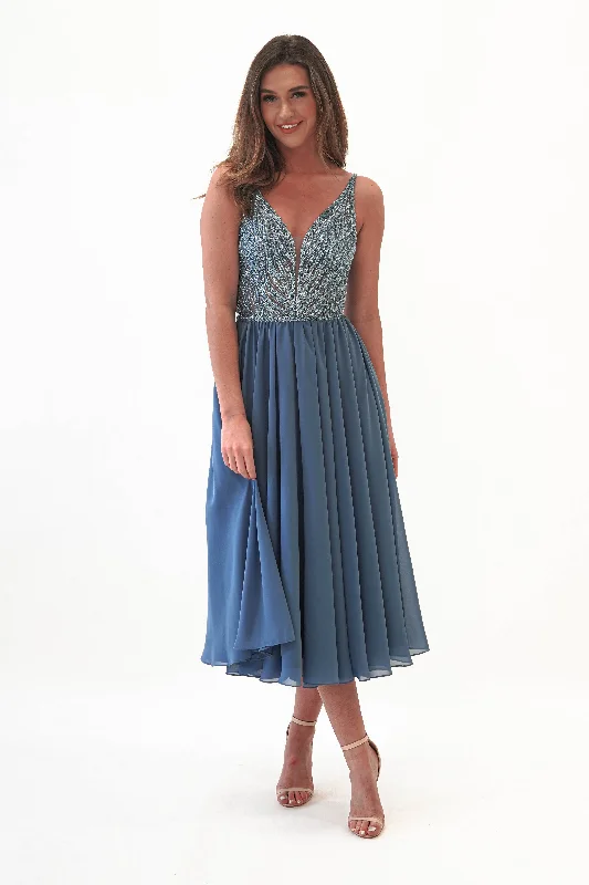 Weekend Flash Savings Tasha Chiffon Embellished Midi Dress | Blue