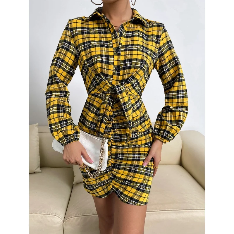 Venetia Plaid Tie Front Shirt Dress