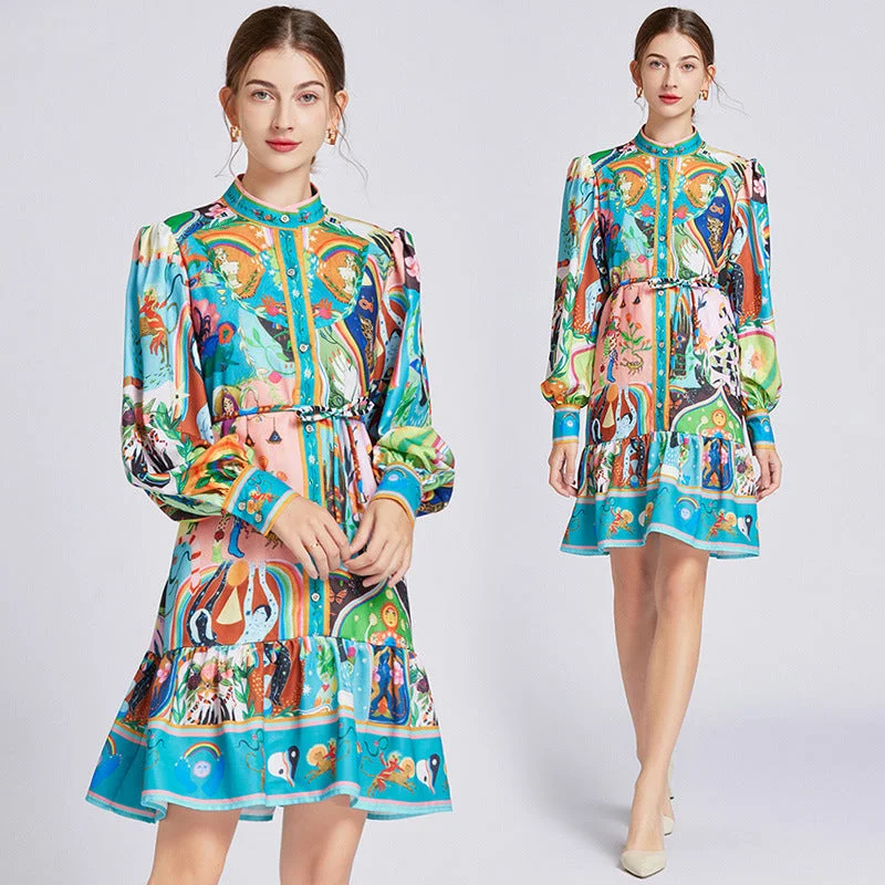 Weekend Super Sale Frenzy Women's Retro Long Sleeve Waist Slimming Midi Dress
