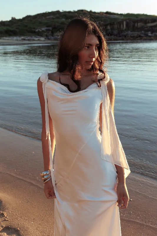 Only for You Afterglow Backless Cowl Neck Maxi Dress Off White