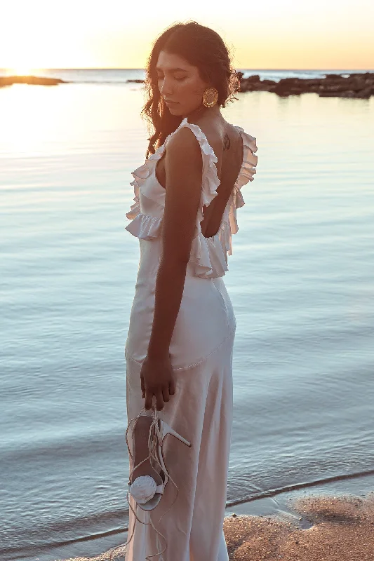 Exclusive Pricing Alba Frill Trim Maxi Dress White
