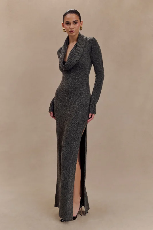 Weekend Price Slash Alessandra Reversible Knit Maxi Dress - Charcoal Marle
