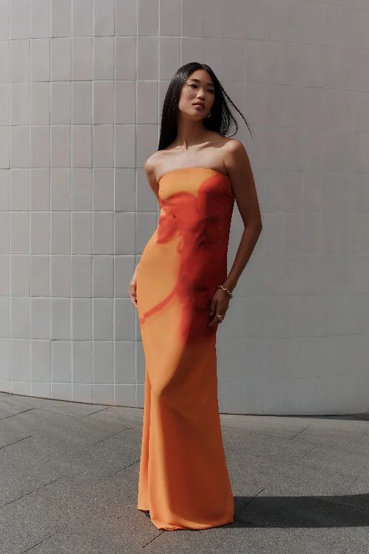 Weekend Price Slash Day Amaya Strapless Chiffon Maxi Dress - Koi Orchid Print