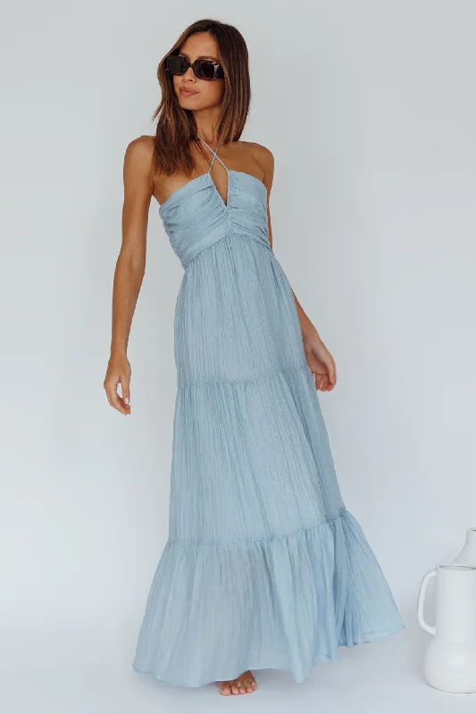 Super Deal Asiah Halterneck Maxi Dress Ice Blue