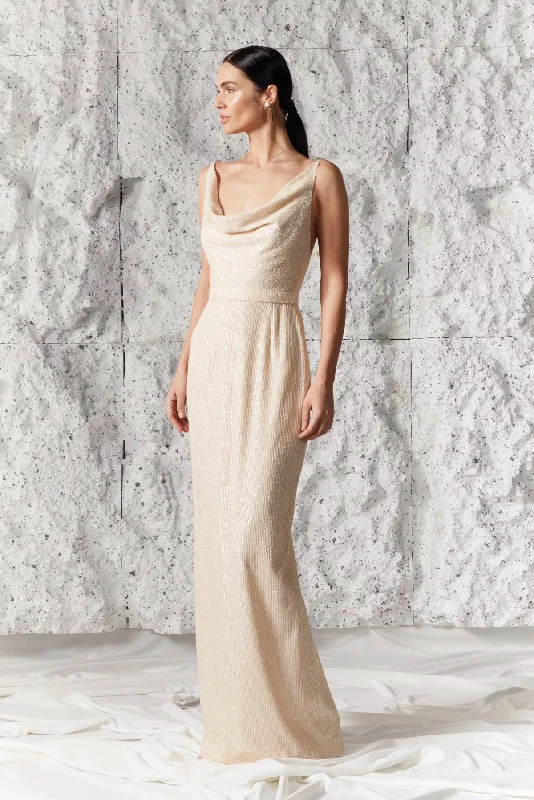 Weekend Exclusive Discounts BERTA pastel cream sequin maxi wedding dress