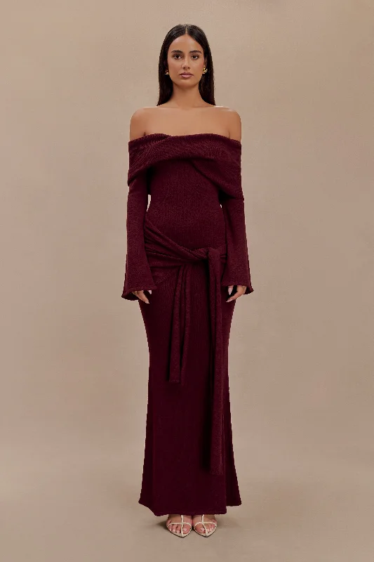 Exclusive Savings Event Cameron Off Shoulder Tie Maxi Dress - Merlot