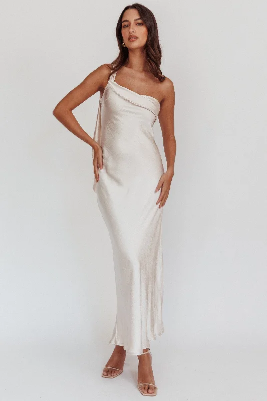 Shop & Save More Carmel One-Shoulder Sash Maxi Dress Champagne