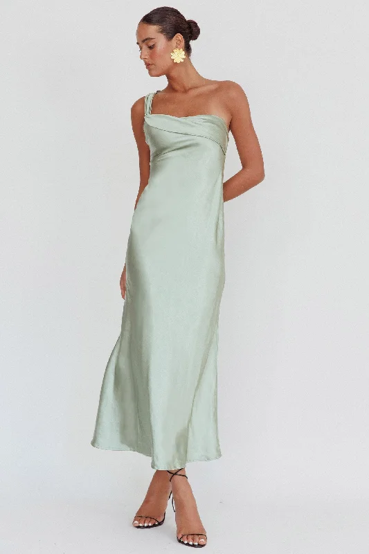 Mega Discounts Carmel One-Shoulder Sash Maxi Dress Sage