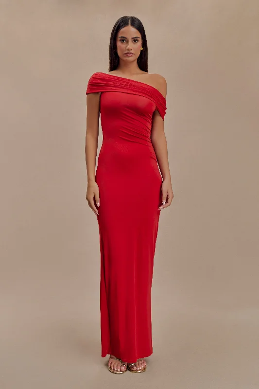 Special Shopping Event Cassandra Off Shoulder Slinky Maxi Dress - Red