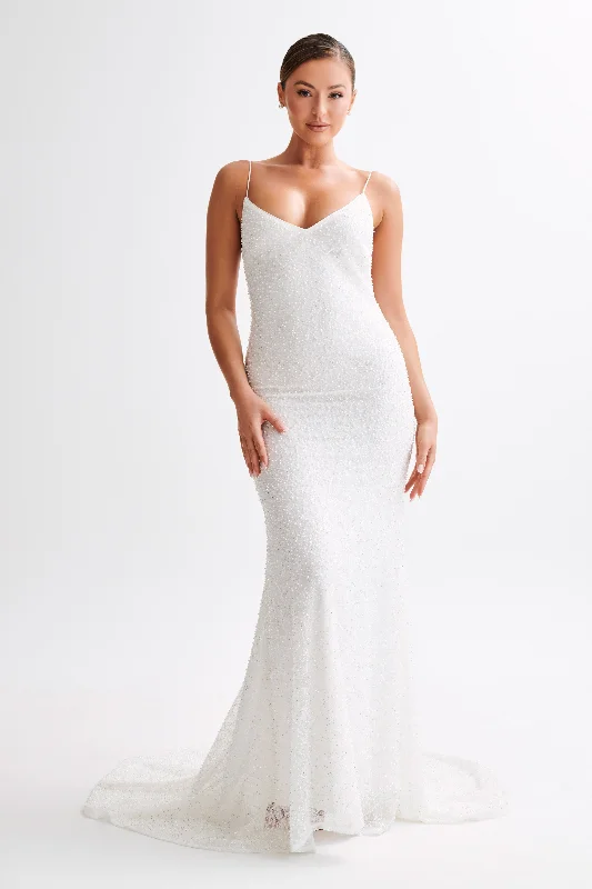Weekend Shopping Extravaganza Catalina Pearl Beaded Wedding Gown - White