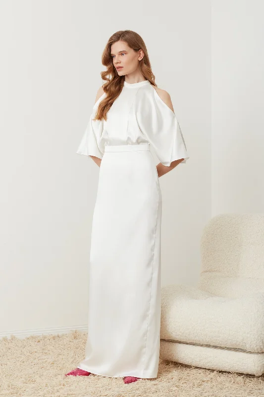 Weekend Shopping Deals DEVA white cold shoulder maxi wedding dress