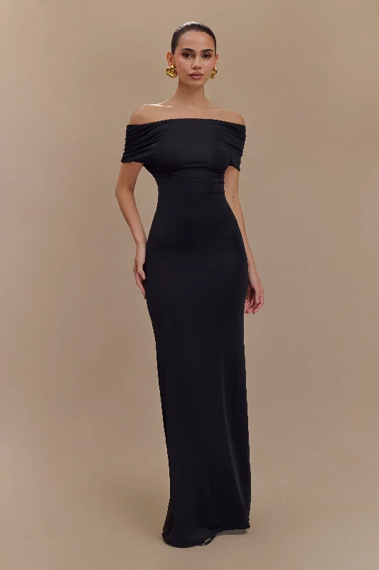 Crazy Price Cuts Imogen Off Shoulder Slinky Maxi Dress - Black