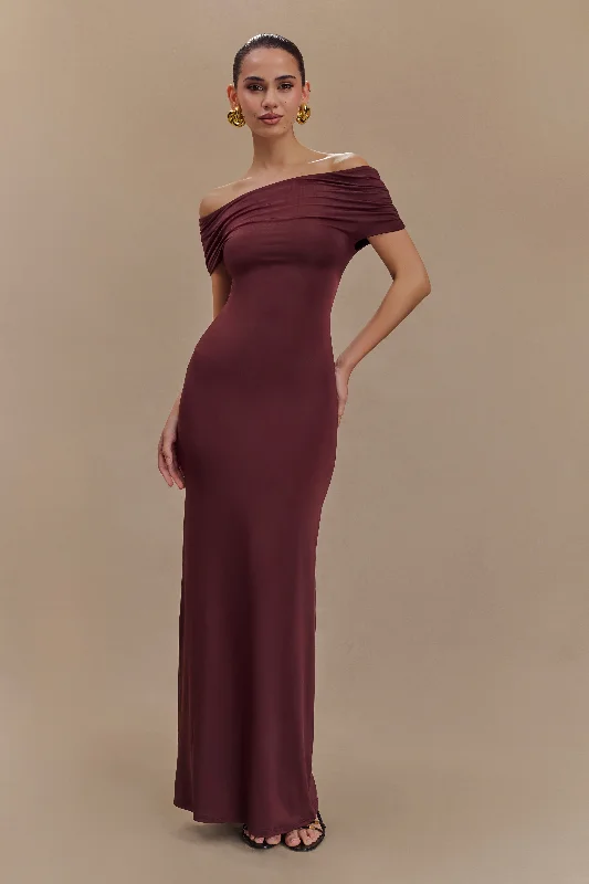 Big Savings Imogen Off Shoulder Slinky Maxi Dress - Mahogany