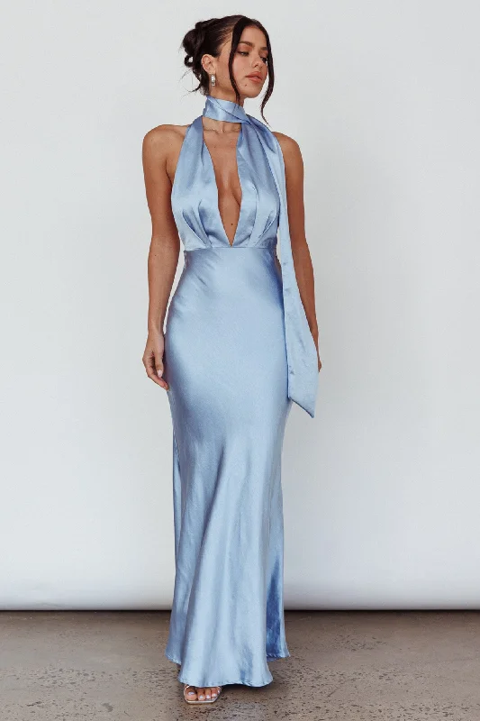 Flash Shopping Deal Italia Azure Halterneck Maxi Dress Blue