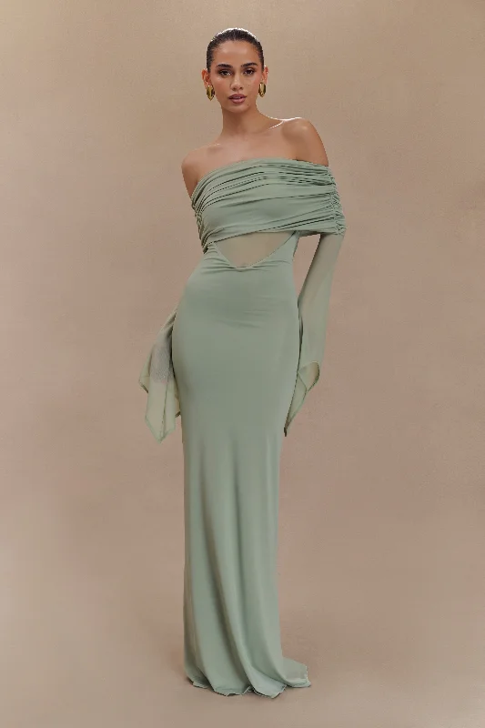 Weekend Bargain Deals Kaitlin One Shoulder Slinky And Mesh Maxi Dress - Basil
