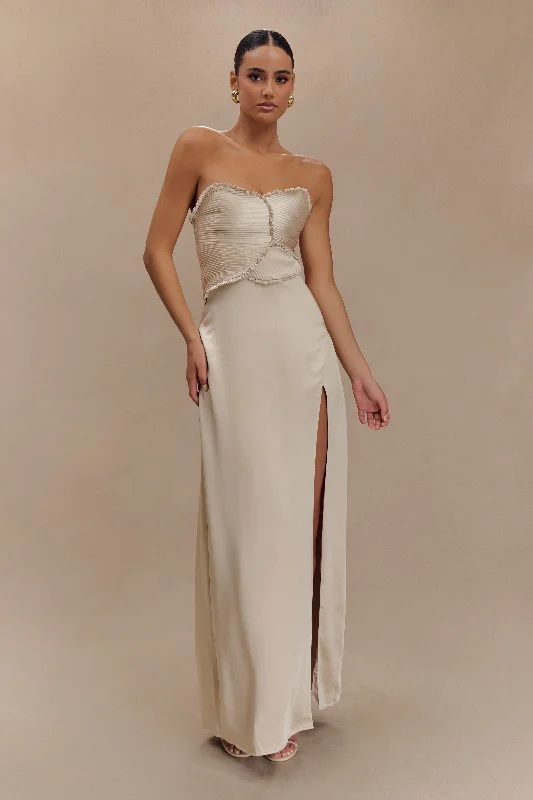 Best Prices This Week Larissa Satin Maxi Dress With Ruched Petals - Champagne