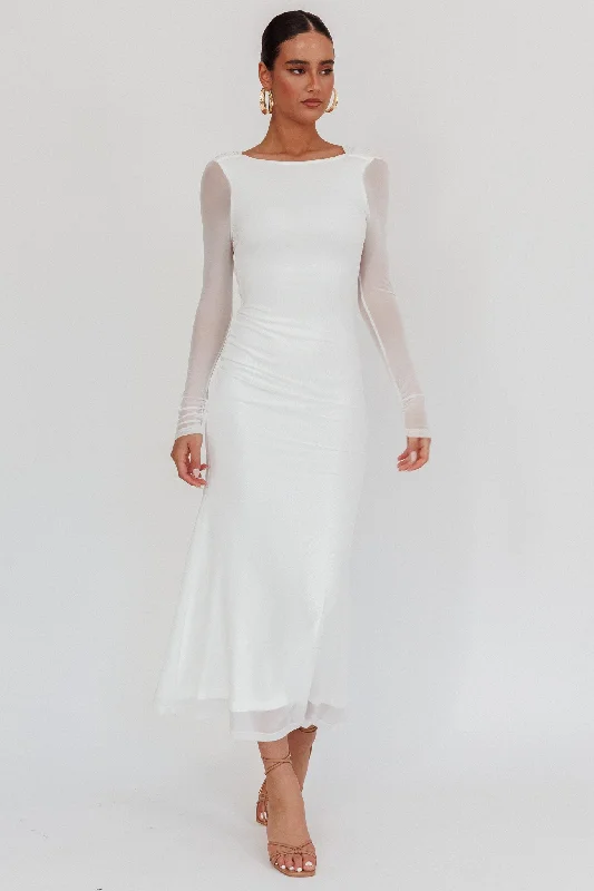 Massive Price Cuts Lustre Open Back Mesh Maxi Dress White