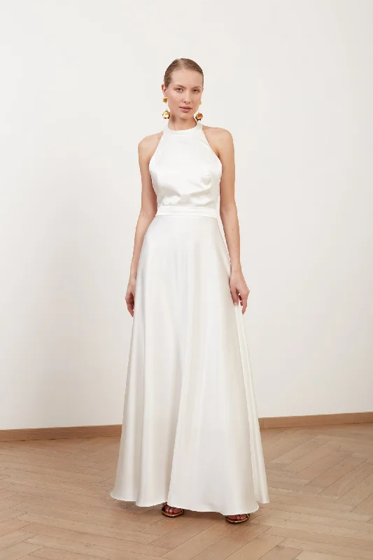 Weekend Price Slash Event MAISSA white satin halter neck A-line wedding gown
