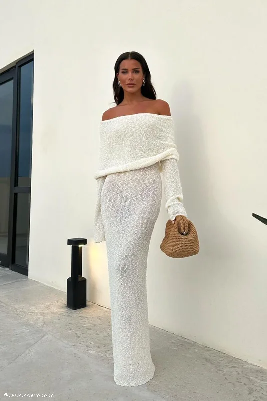 Weekend Special Bargains Marisol Off Shoulder Boucle Maxi Dress - Ivory