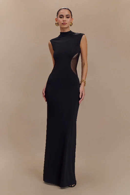 Big Offers Massie Slinky And Mesh Maxi Dress - Black