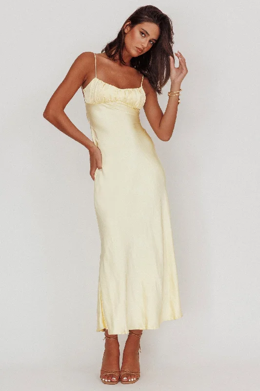Shop & Save Today Nerida Twist Back Satin Maxi Dress Lemon