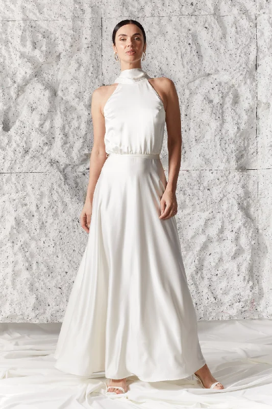 Weekend Hot Offers NOMA white halter neck maxi wedding dress