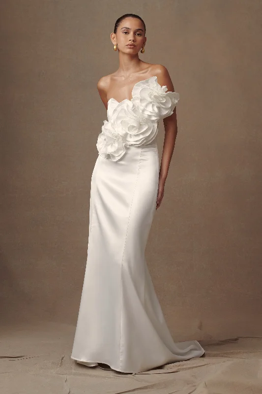 Weekend Super Sale Olivia Strapless Satin Rose Wedding Gown - White